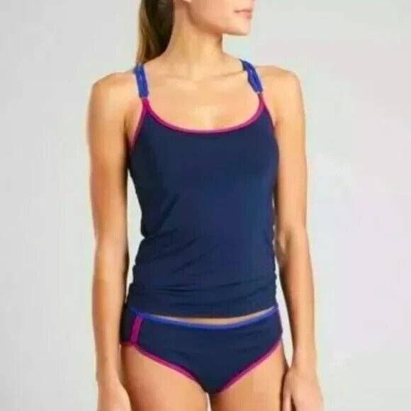 Athleta Other - ATHLETA Kapalua Bra Sized Tankini Swim Top Wired Built in Bra Navy Purple 34B/C